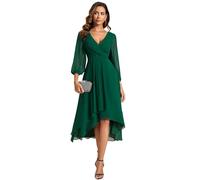 Ever-Pretty Robe de Soirée Femme A Line High Low Col V 3/4 Manches pour Mariage Chic Vert Foncé 38