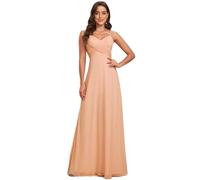 Ever-Pretty Robe de Soirée Femme Longue A Line Col V à Bretelles Mousseline de Soie Sexy Rose Foncé 50