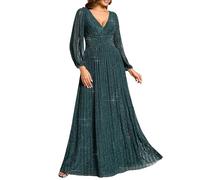 Ever-Pretty Robe de Soirée Femme Longue Brillants Plissé A Line Col V Chic Bleu Sarcelle40