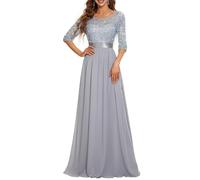 Ever-Pretty Robe de Soirée Femme Longue Empire à Paillettes Élastique Mousseline Fluide Argent 36