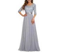 Ever-Pretty Robe de Soirée Femme Longue Empire à Paillettes Élastique Mousseline Fluide Argent 42