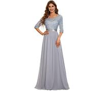 Ever-Pretty Robe de Soirée Femme Longue Empire à Paillettes Élastique Mousseline Fluide Argent 48