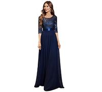 Ever-Pretty Robe de Soirée Femme Longue Empire à Paillettes Élastique Mousseline Fluide Bleu Marine 54
