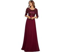 Ever-Pretty Robe de Soirée Femme Longue Empire à Paillettes Élastique Mousseline Fluide Bordeaux 42