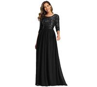 Ever-Pretty Robe de Soirée Femme Longue Empire à Paillettes Élastique Mousseline Fluide Noir 54