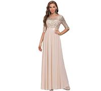 Ever-Pretty Robe de Soirée Femme Longue Empire à Paillettes Élastique Mousseline Fluide Nude 36