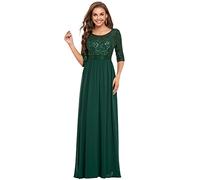 Ever-Pretty Robe de Soirée Femme Longue Empire à Paillettes Élastique Mousseline Fluide Vert Foncé 42