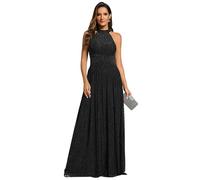 Ever-Pretty Robe de Soiree Femme Longue Épaules Dénudée Plissé sans Manches Taille Empire Scintillante Noir 38