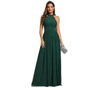 Ever-Pretty Robe de Soiree Femme Longue Épaules Dénudée Plissé sans Manches Taille Empire Scintillante Vert Foncé 42