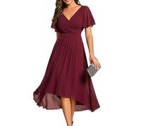 Ever-Pretty Robe de Soirée High Low Col V Robe D'Invité Manches Courtes A Line Bordeaux40