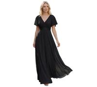 Ever-Pretty Robe De Soirée Style Long Manches Volantées Col en V Jupe Trapèze Robe Femme Chic Et Elegant Noir 48
