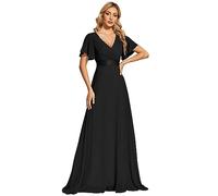 Ever-Pretty Robe De Soirée Style Long Manches Volantées Col en V Jupe Trapèze Robe Femme Chic Et Elegant Noir 40