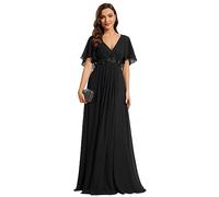 Ever-Pretty Robe de T Moin de Mariage Longue Appliqu Col V Manches Courtes Chic Noir 36