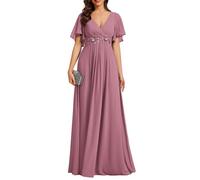 Ever-Pretty Robe de Témoin de Mariage Longue Appliqué Col V Manches Courtes Chic Orchidée 50