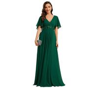 Ever-Pretty Robe de Témoin de Mariage Longue Appliqué Col V Manches Courtes Chic Vert Foncé 56
