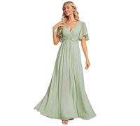 Ever-Pretty Robe de Témoin de Mariage Longue Appliqué Col V Manches Courtes Chic Verte Menthe 42