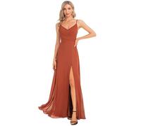 Ever-Pretty Robe Demoiselle d'honneur Femme Fendue Col V Mousseline à Bretelles A Line Chic Soirée Orange Caramel 36