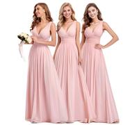 Ever-Pretty Robe Demoiselle d'honneur Femme Longue Décolleté en V en Mousseline de Soie Classique 52 Rose Clair