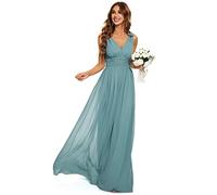 Ever-Pretty Robe Demoiselle d'honneur Femme Longue Décolleté en V en Mousseline de Soie Classique 54 Bleu fumé