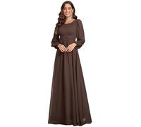 Ever-Pretty Robe Demoiselle d'honneur Femme Longue Manches Longues Col Rond Mousseline Chic Brun Espresso 46