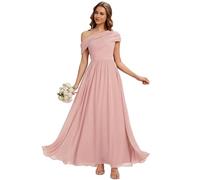 Ever-Pretty Robe Demoiselle d'honneur Une Épaule Chiffon Longue Fluide pour Mariage Soirée Rose 40