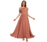 Ever-Pretty Robe Demoiselle d'honneur Une Épaule Chiffon Longue Fluide pour Mariage Soirée Rose Corail 40