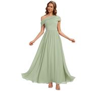 Ever-Pretty Robe Demoiselle d'honneur Une Épaule Chiffon Longue Fluide pour Mariage Soirée Verte Menthe 46