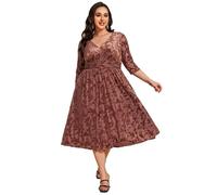 Ever-Pretty Robe d'hiver pour Femme Velours Col V Manche Trois-Quarts Robe Midi avec Poche Chic et Élégante Brun 46
