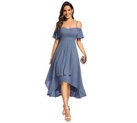 Ever-Pretty Robe d'Invité de Mariée Au Genou Manches Courtes High Low Bretelles Chic Bleu Brume 44