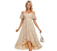 Ever-Pretty Robe d'Invité de Mariée Au Genou Manches Courtes High Low Bretelles Chic Imprimé Abricot 54