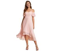 Ever-Pretty Robe d'Invité de Mariée Au Genou Manches Courtes High Low Bretelles Chic Rose 36