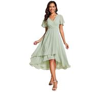 Ever-Pretty Robe D'Invité Jupe Trapèze Col V Manches Volantées Robe Femme Chic et Elegant Belle Robe Soirée Verte Menthe 38