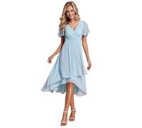Ever-Pretty Robe D'Invité Jupe Trapèze Col V Manches Volantées Robe Femme Chic et Elegant Belle Robe Soirée Bleu Ciel 60