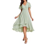 Ever-Pretty Robe D'Invité Jupe Trapèze Col V Manches Volantées Robe Femme Chic et Elegant Belle Robe Soirée Verte Menthe 56