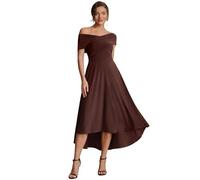 Ever-Pretty Robe d'Invitée Soirée V-Neck Off-The-Shoulder Jersey A-Line Haute Élasticité Longueur High-Low Marron Chocolat 36