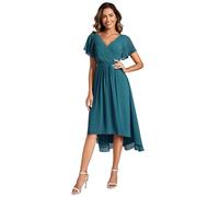 Ever-Pretty Robe Femme Été A Line High Low Col V Manches Courtes pour Mariage Mère Bleu Sarcelle 52