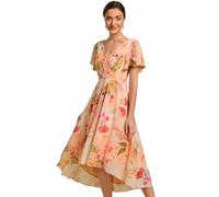 Ever-Pretty Robe Femme Été A Line High Low Col V Manches Courtes pour Mariage Mère Imprimé Pêche 44