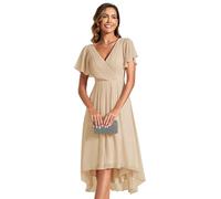 Ever-Pretty Robe Femme Été A Line High Low Col V Manches Courtes pour Mariage Mère Or 36