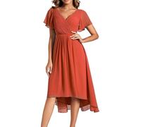 Ever-Pretty Robe Femme Été A Line High Low Col V Manches Courtes pour Mariage Mère Orange Caramel 50