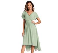 Ever-Pretty Robe Femme Été A Line High Low Col V Manches Courtes pour Mariage Mère Verte Menthe 34