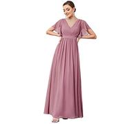 Ever-Pretty Robe Longue Bal Femme Longue Col V Mousseline A Line Manches Courtes Plissé Chic Orchidée 52