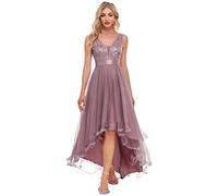Ever-Pretty Robe Longue Femme High Low Paillettes Tulle sans Manche Col V