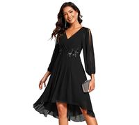 Ever-Pretty Robe Mariage Invitée Femme Au Genous Appliqué Col V Manches Longues Chic Noir 42