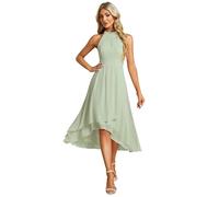 Ever-Pretty Robe Mariage Invitée Femme Épaules Dénudée Plissé High Low sans Manches Mousseline Ourlet Irrégulier Chic Verte Menthe 42