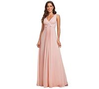 Ever-Pretty Robe Mariage Invitée Femme Longue Plis de Fleurs Décolleté en V sans Manches A Line Chic Rose Clair 44