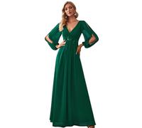 Ever-Pretty Robe Mère de Mariée Grande Taille Femme Longue Manche Longue Col V en Mousseline Applique Plissé Vert Foncé 54