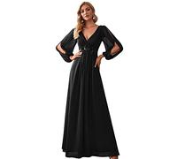 Ever-Pretty Robe Mère de Mariée Grande Taille Femme Longue Manche Longue Col V en Mousseline Applique Plissé Noir 50