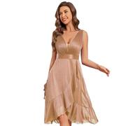 Ever-Pretty Robe Midi Invitée de Mariage Femme Col V sans Maches Cocktail Or Rose 48