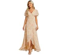 Ever-Pretty Robe pour Mariage Invité Femme Longue Asymétrique Manches Courtes Col V Fendue Fluide Chic Rose Dorée 56