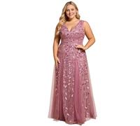 Ever-Pretty Robes d’Invités de Mariée Longue Paillettes de Feuilles Tulle Col V sans Manches Chic Orchidée 46